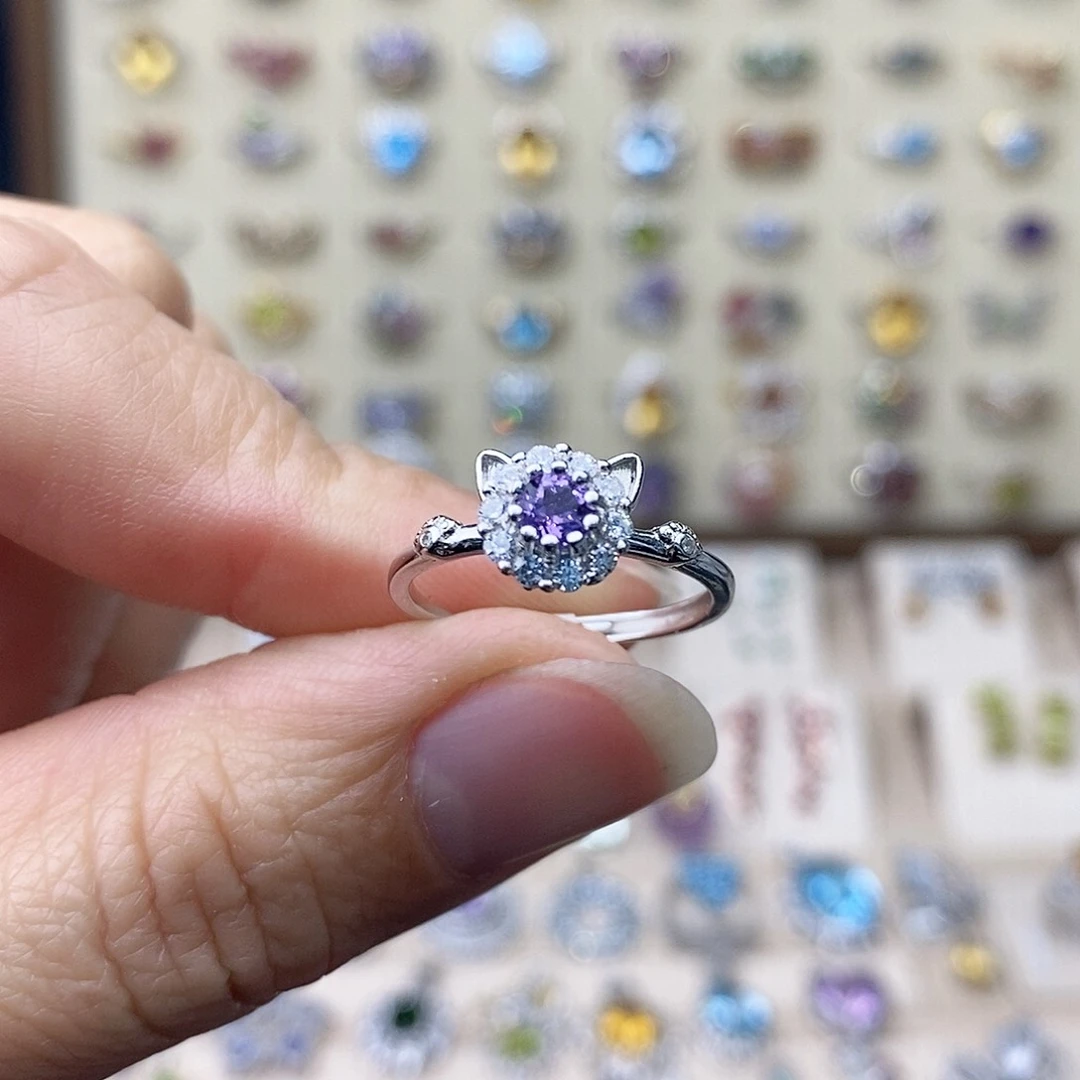 紫晶戒指银S925镶嵌需要证书备注