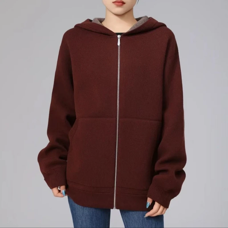 AMASS/阿玛施 厚实质感休闲粗针廓形连帽绵羊毛针织衫外套5499284