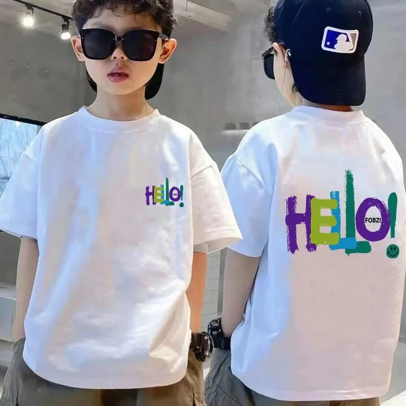 男童短袖t恤夏季纯棉2025新款中大儿童宽松休闲白色
