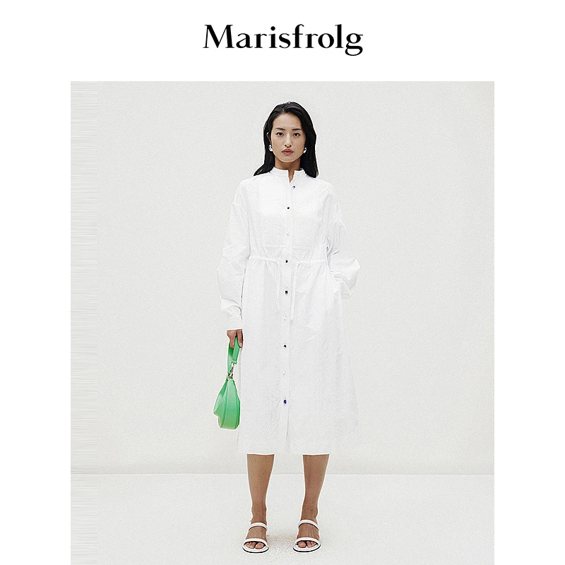 Marisfrolg玛丝菲尔长袖连衣裙运动白色收腰连衣裙女款A1CX13726