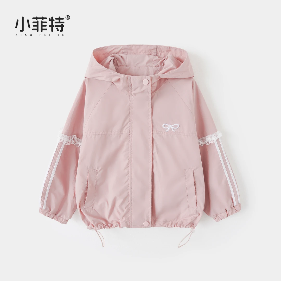 小菲特女童秋装2025新款连帽上衣中大童儿童蕾丝外套BGYQ52430