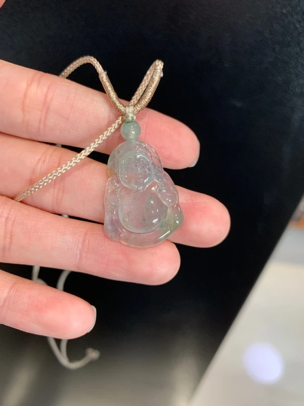 冰飘绿财神翡翠吊坠
