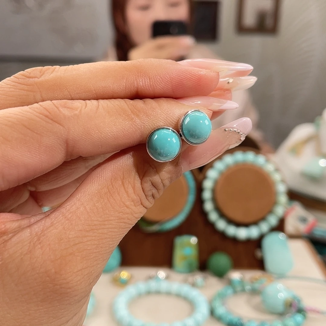 绿松石银S925镶嵌精品耳钉