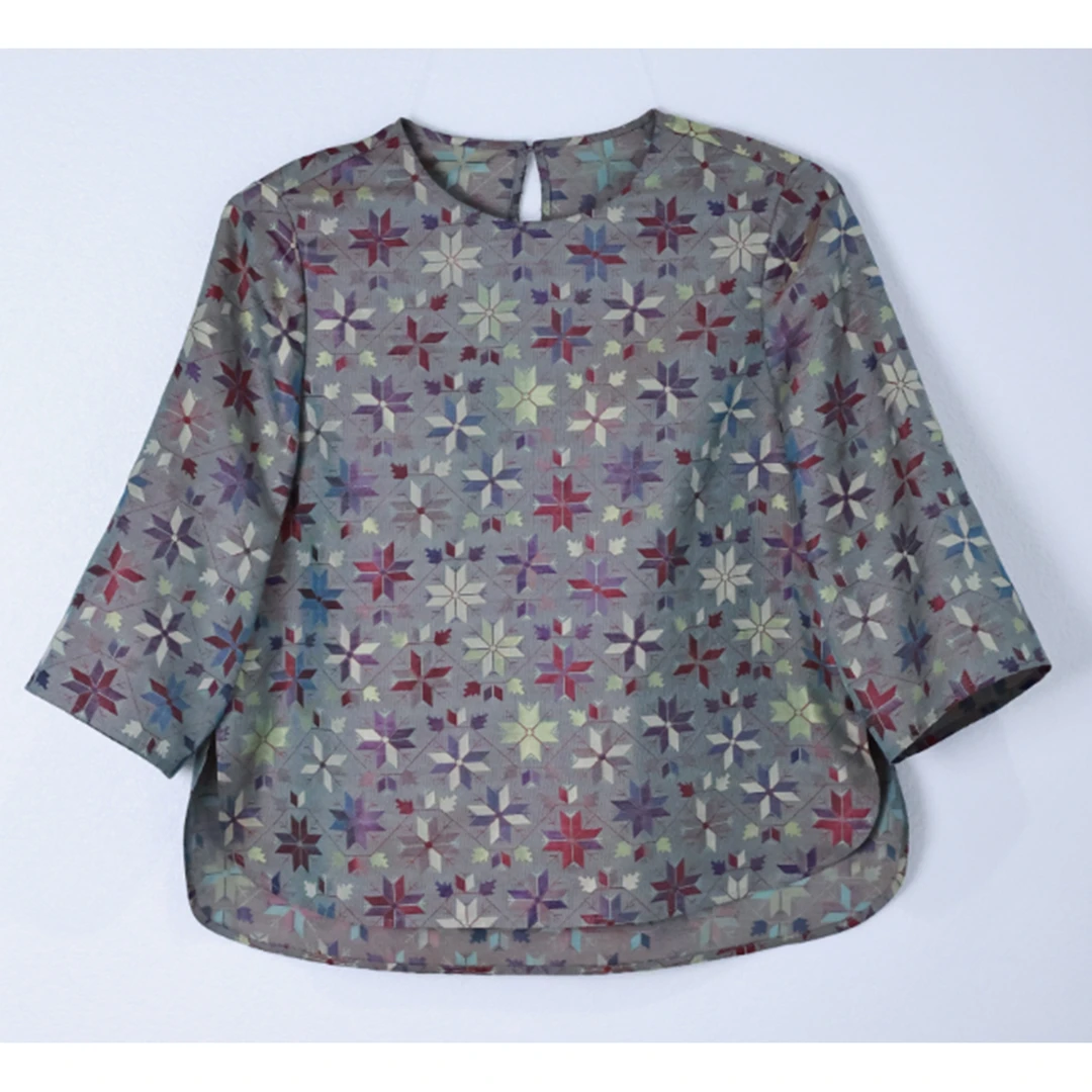 【莲遇曦】八芒星 蜀锦罗女装夏季薄款时尚轻奢短袖上衣SLS25SS97