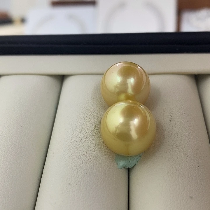 定制海水珍珠未镶嵌裸珠66金绿光金珠13-14