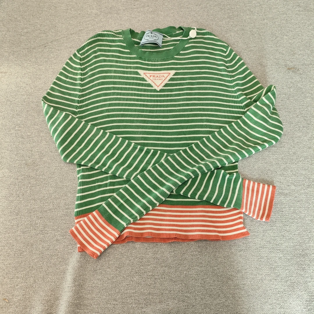 95新 Prada/普拉达 麦殿/纯棉针织条纹打底衫38码/250209ZYTYY13