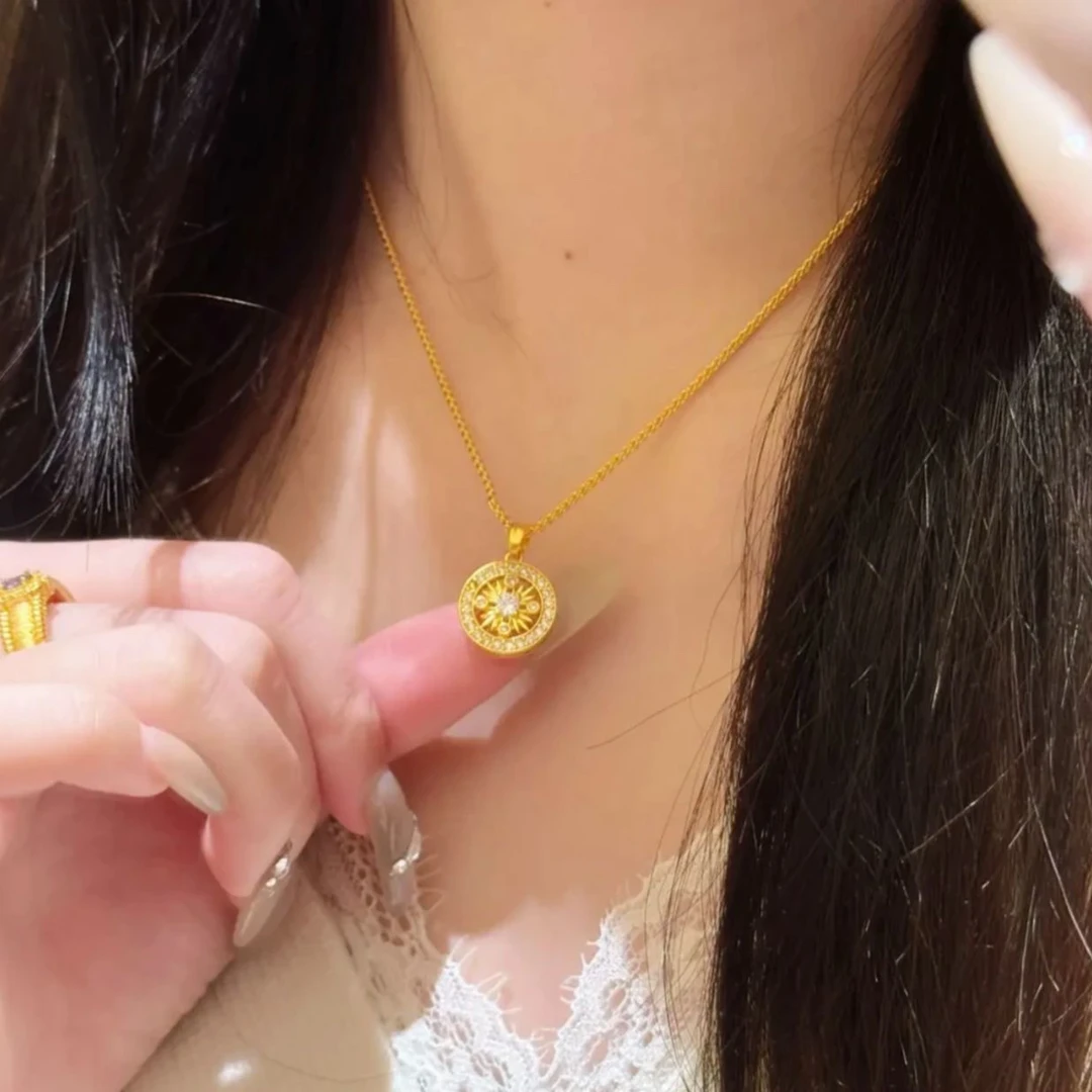 铜合金项链 太阳花图腾项链女生复古轻奢高级感气质锁骨