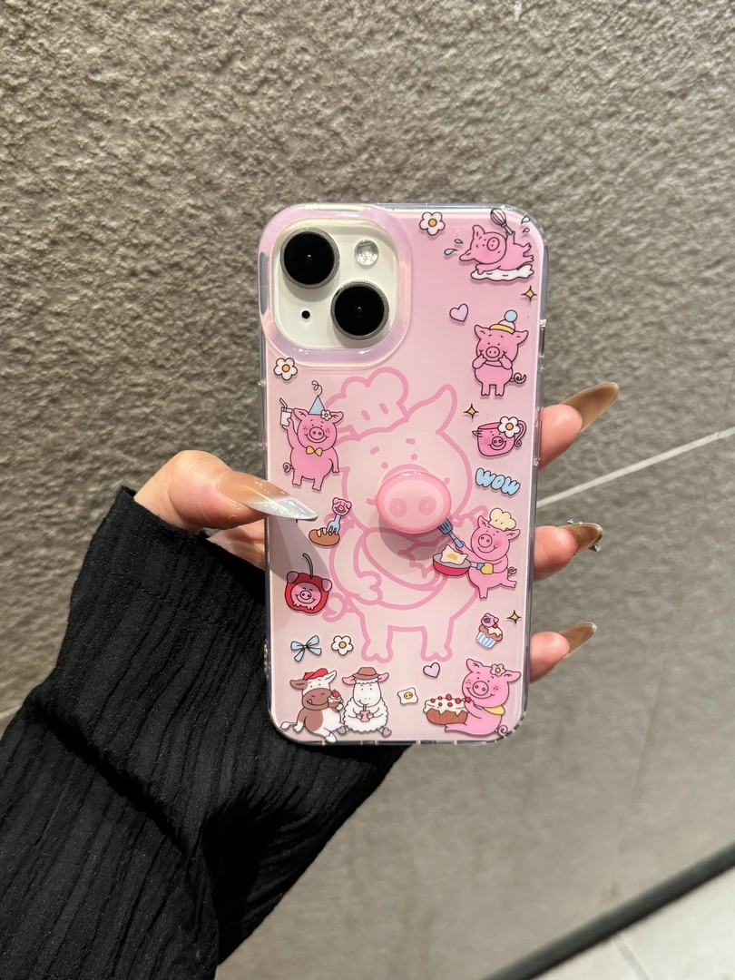 可爱旋转鼻玛莎猪适用苹果16promax双层iphone15手机硬壳14防摔13