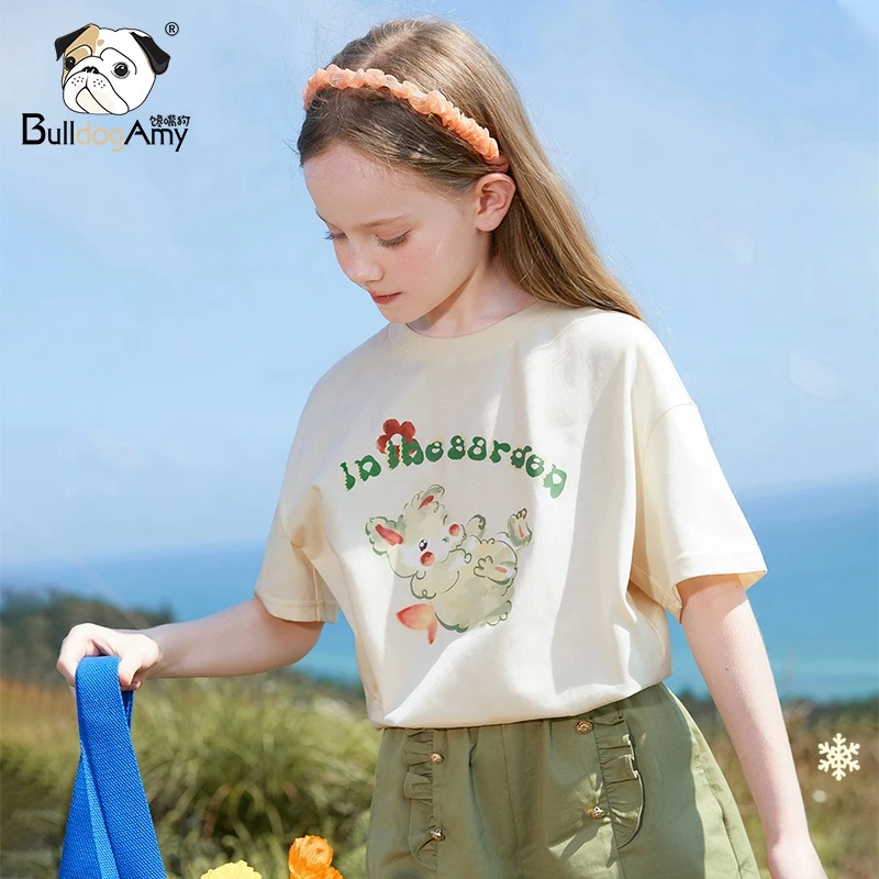 【琦儿专属】XF932215女童小清新圆领T恤2025夏装新小猫短袖