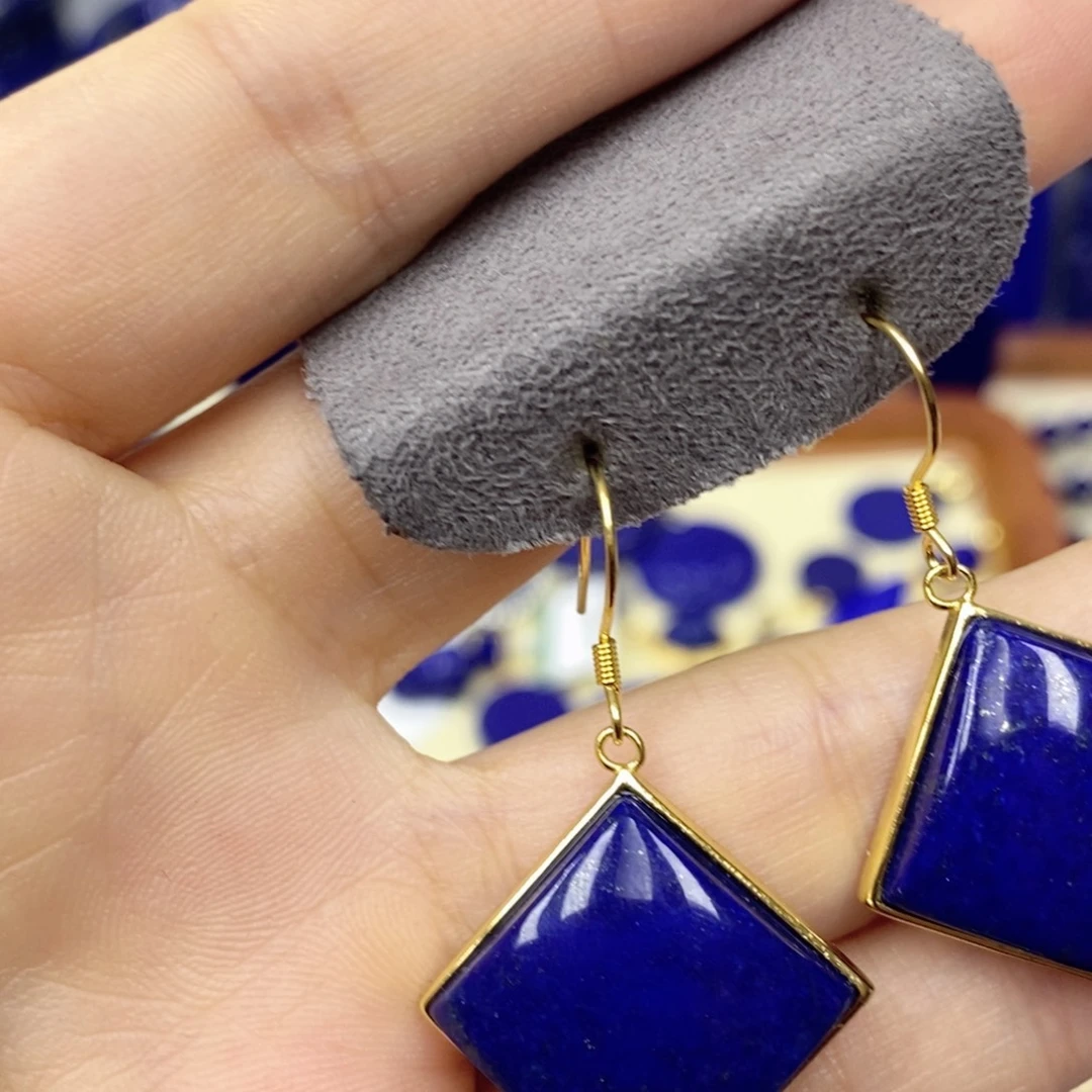 青金石耳饰银S925镀金镶嵌魔*