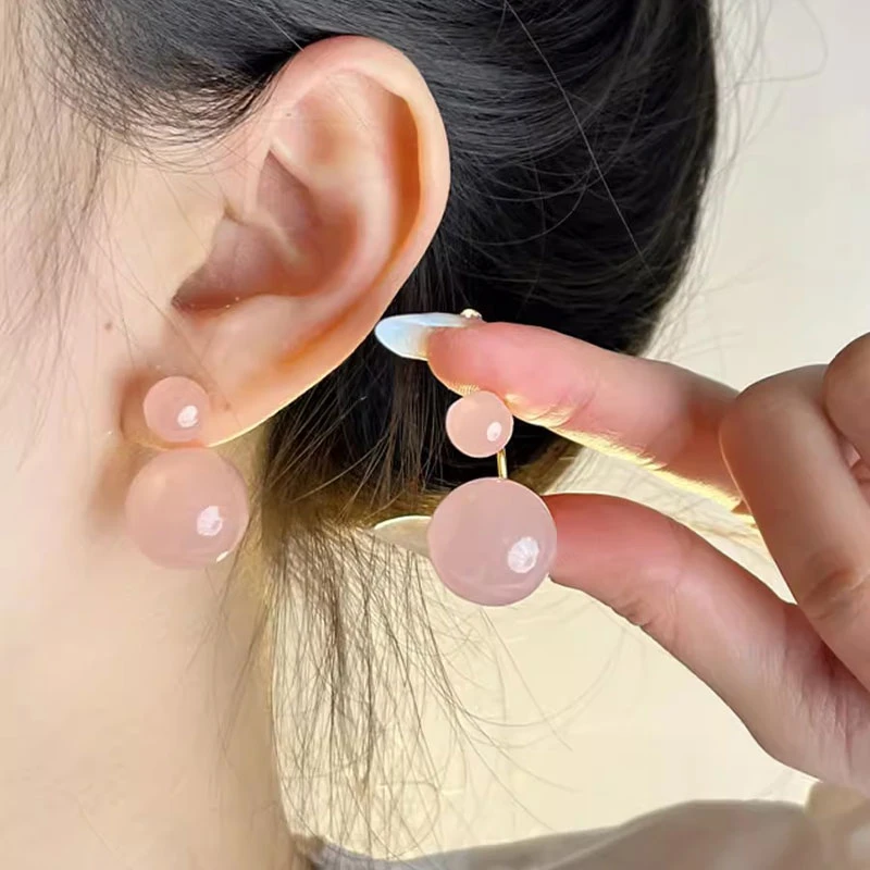 粉色大小圆珠耳环女轻奢高级感耳钉2640
