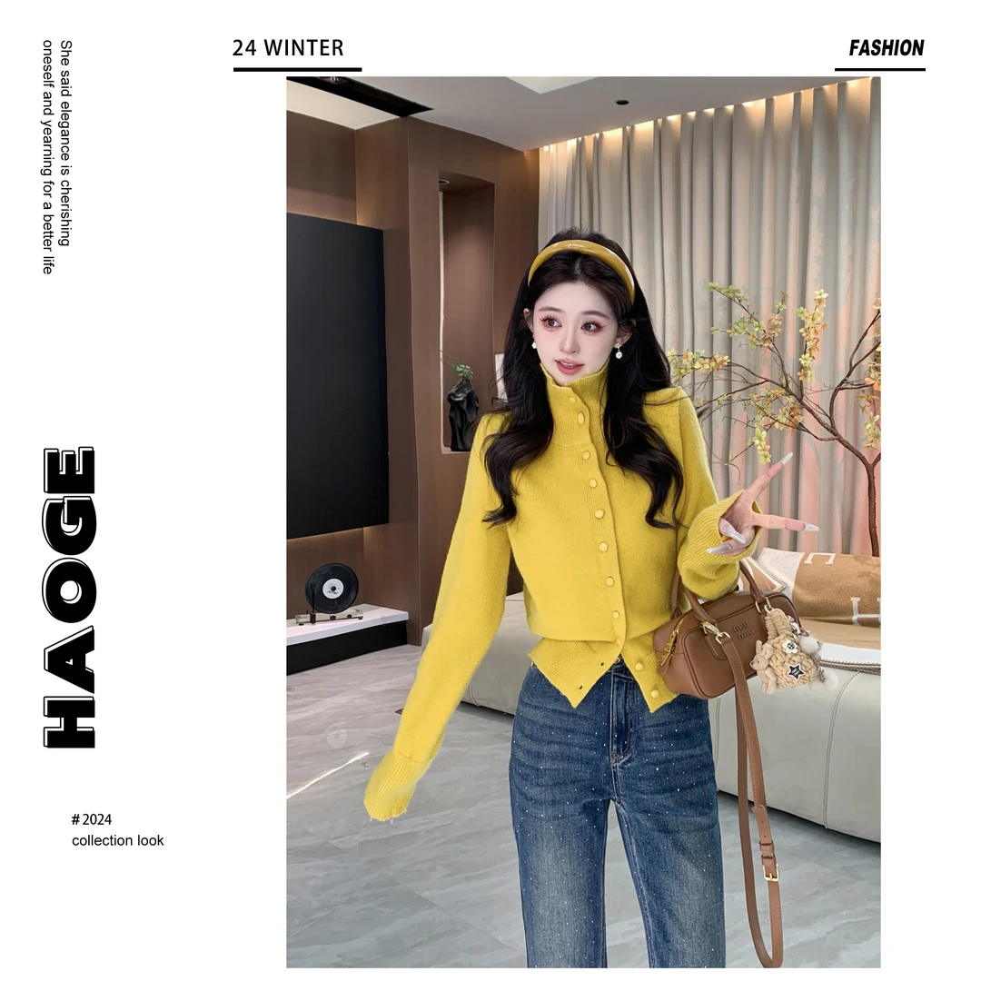 冰冰●气质网红时尚秋冬百搭设计感显瘦高领毛衣预Q4MY7893A