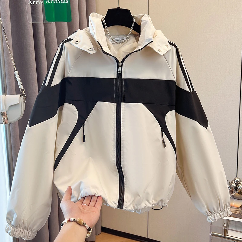 20252025撞色冲锋衣外套女春秋设计感宽松工装夹克上衣潮潮流休闲