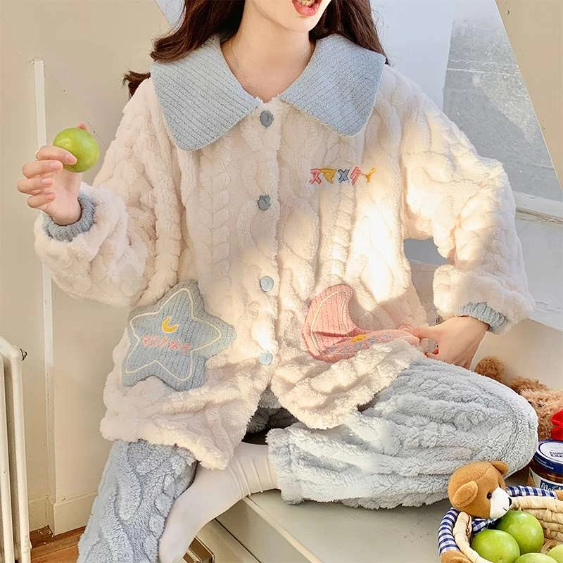 高级感女士睡衣秋冬款珊瑚绒加绒加厚保暖冬季天法兰绒家居服套装