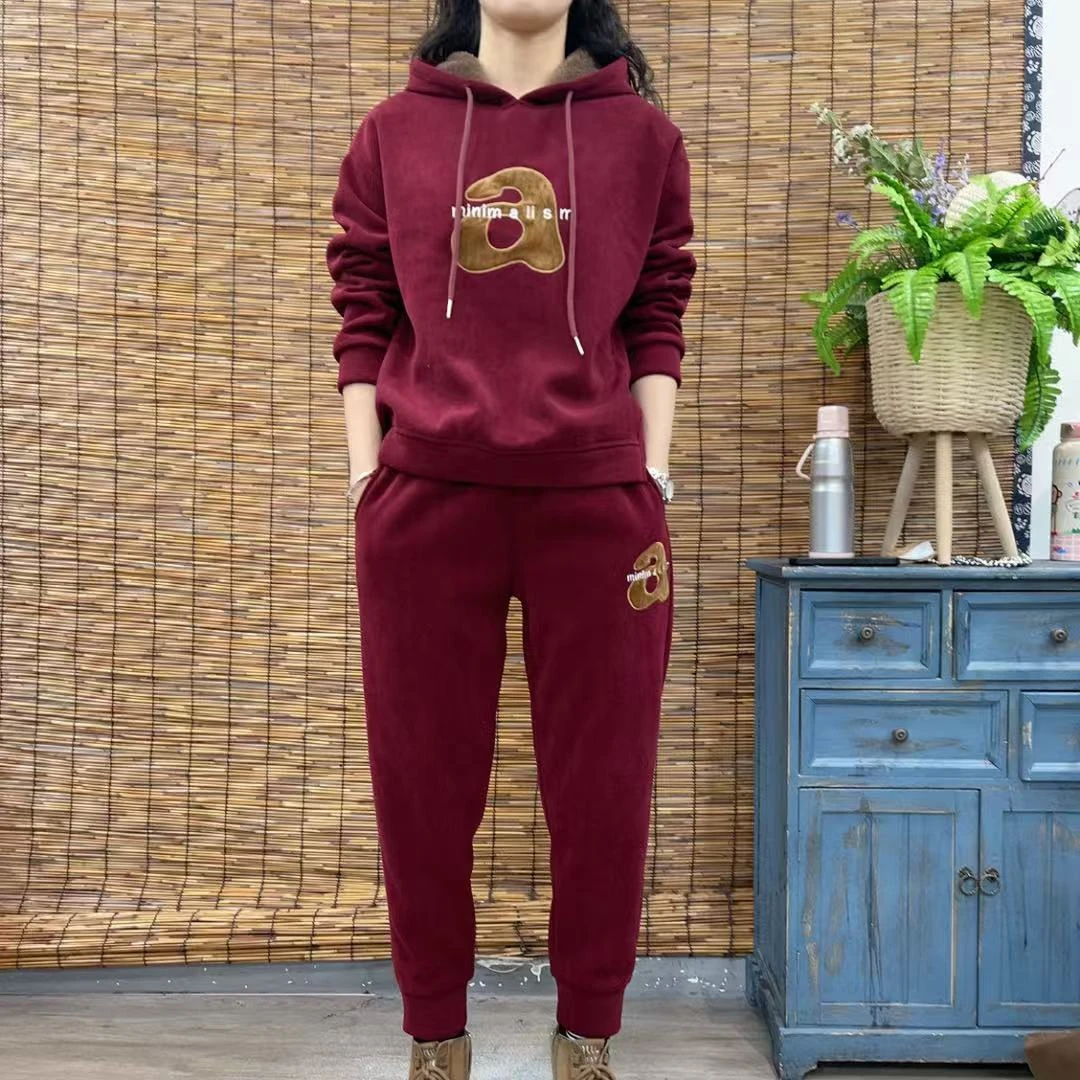 8139新款加绒加厚秋冬休闲百搭减龄卫衣裤子灯芯绒套装