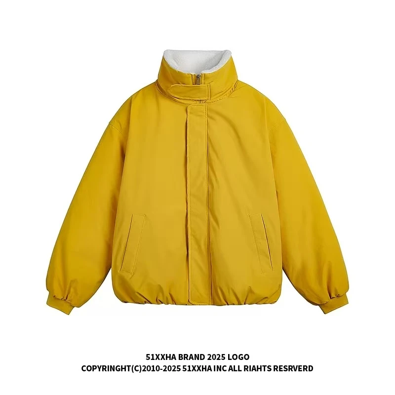 美式复古极简纯色立领棉衣男冬季加厚潮牌宽松情侣棉服外套-129