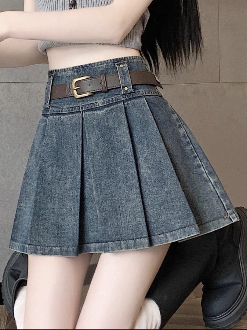 （直播间专属链接）高腰半身裙美式辣妹灰色高腰裙裤百搭A字