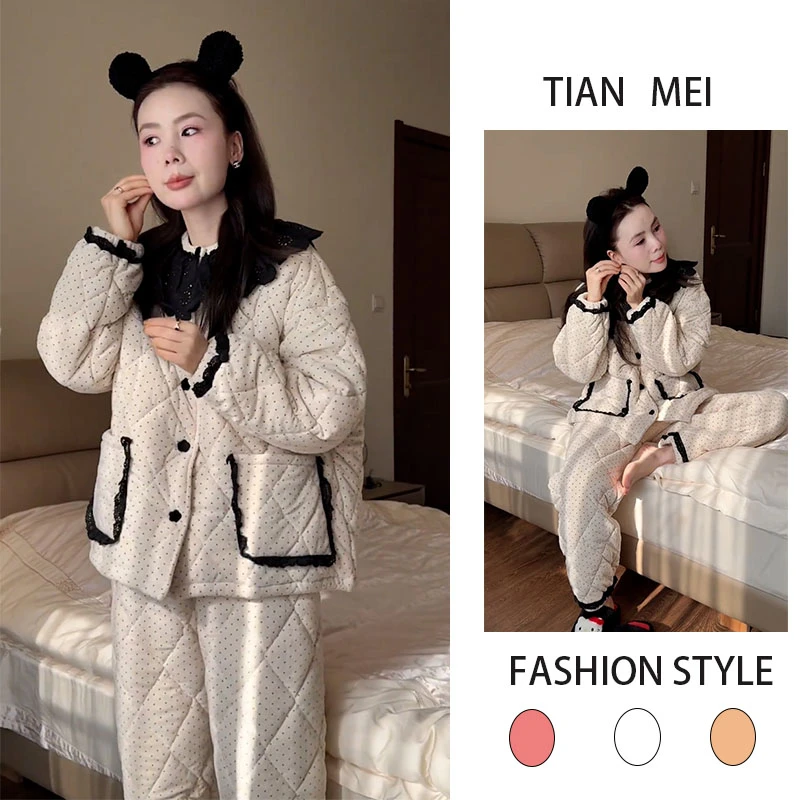 2025冬季高级感韩系温柔风棉服一整套独特漂流波点保暖套装