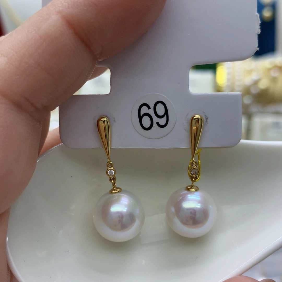 耳饰18K金镶嵌淡水珍珠