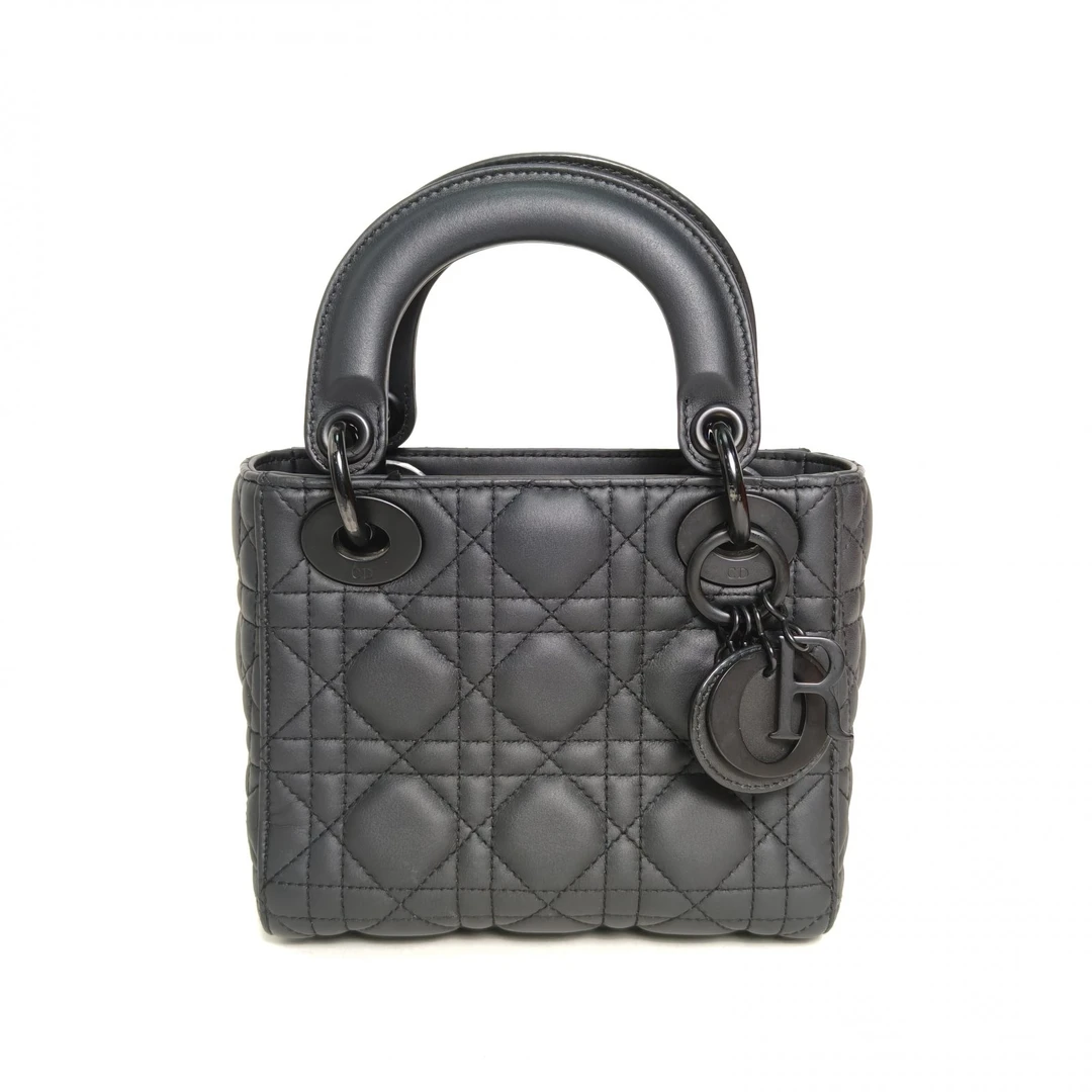 95新 DIOR/迪奥 【双攀】戴妃包 三格 黑色 磨砂扣 2018