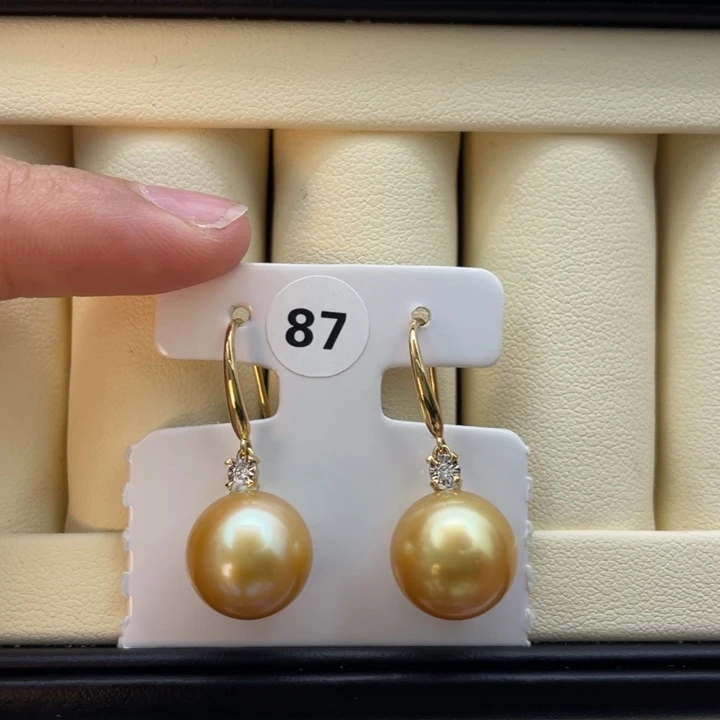 海水珍珠耳饰18K金镶嵌11.6-11.5mm