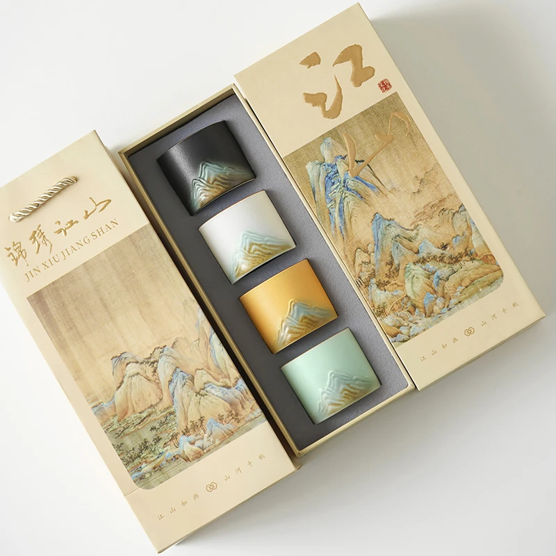 创意国潮千里江山茶杯节日礼品单杯陶瓷茶碗文创品茗主人杯定制
