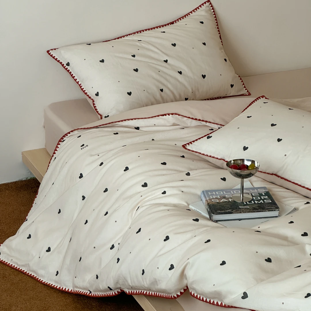 小玲子 心情-奶咖 全棉双层纱四件套 贝壳包边印染工艺 小清新风