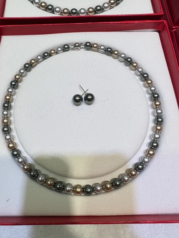 非金属仿珍珠项链 9-10m大溪地妈妈蓝色时尚百搭