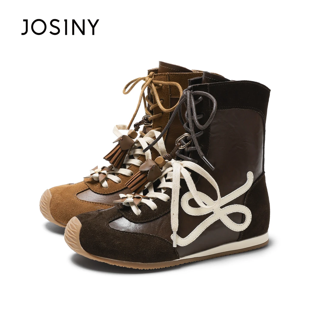 卓诗尼增高德训鞋女款中筒2025秋季新款靴子厚底系带短靴英伦风