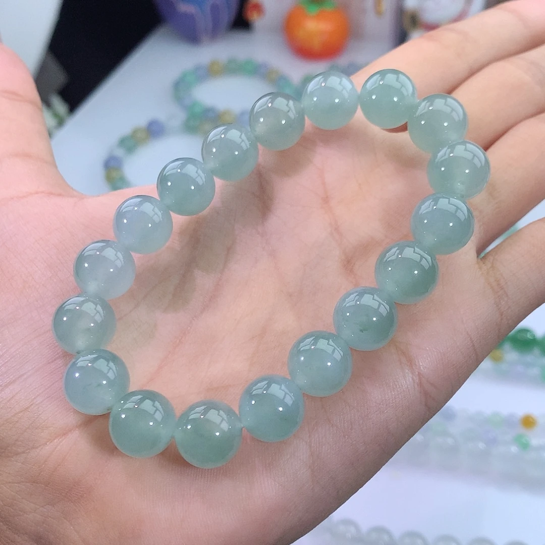 翡翠未镶嵌手链6号 冰晴绿手串