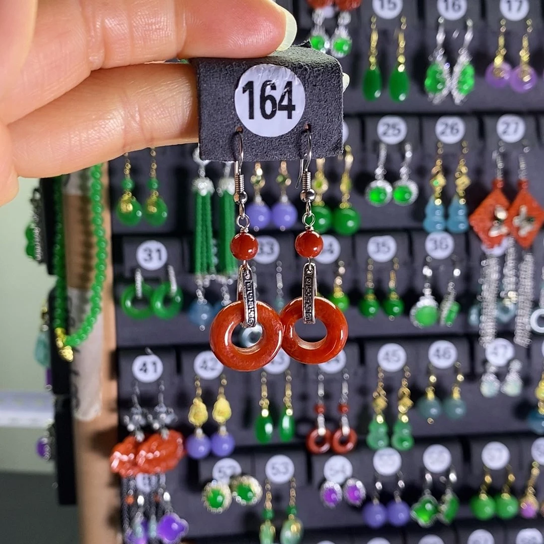 银S925镶嵌翡翠耳饰164