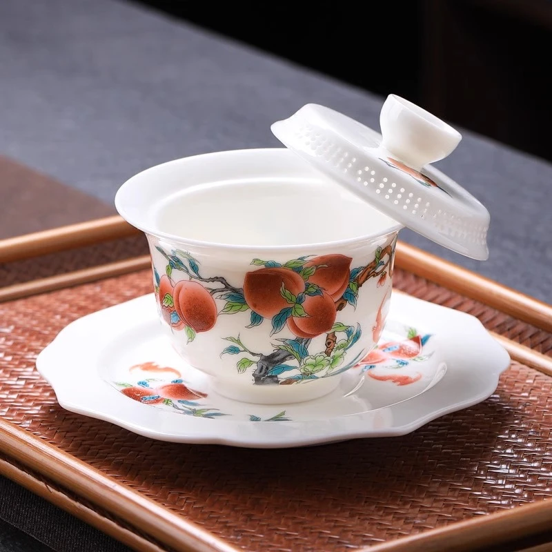 白瓷茶碗茶杯高温白瓷三才盖碗单个带盖壶承泡茶中式功夫茶具家用