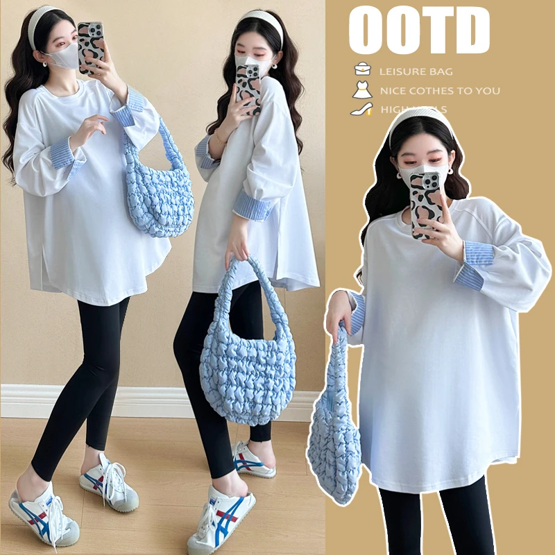 孕妇装休闲宽松时尚上衣减龄慵懒风卫衣~衬衣袖口韩版春季T恤上衣