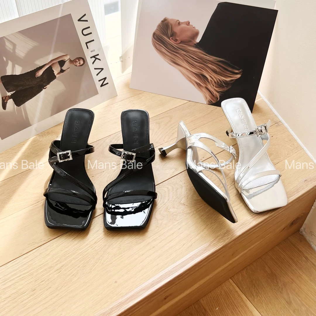 水钻露趾外穿凉拖鞋韩版新款气质性感一字拖中跟女高跟鞋8880-331