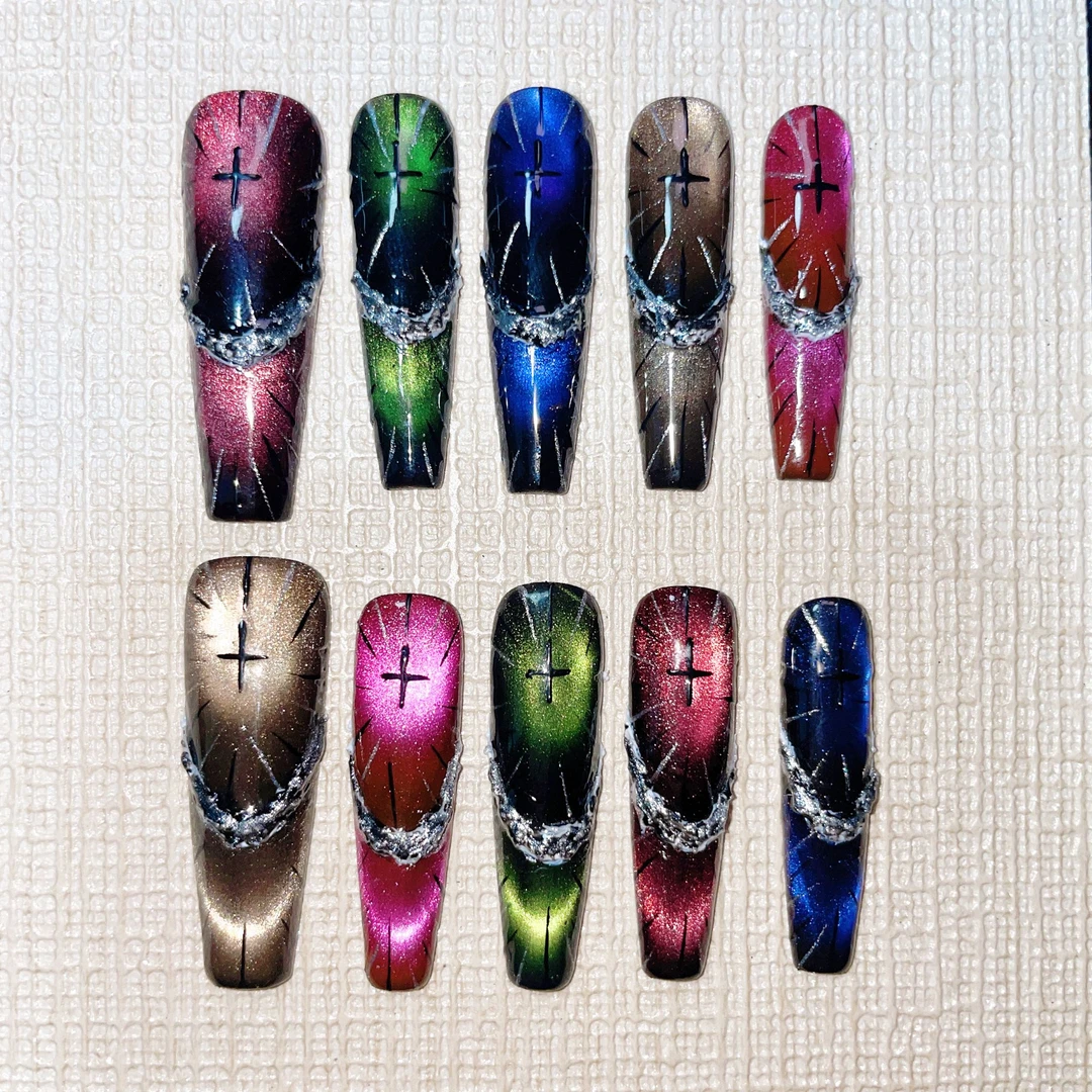 【神谕圣光】定制款纯手工气质爆闪款穿戴甲冬日流行款全色可定制