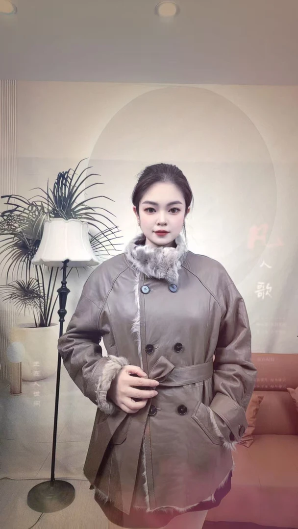 高奢小湖羊经典款翻领收腰小湖羊皮毛一体YN-6047