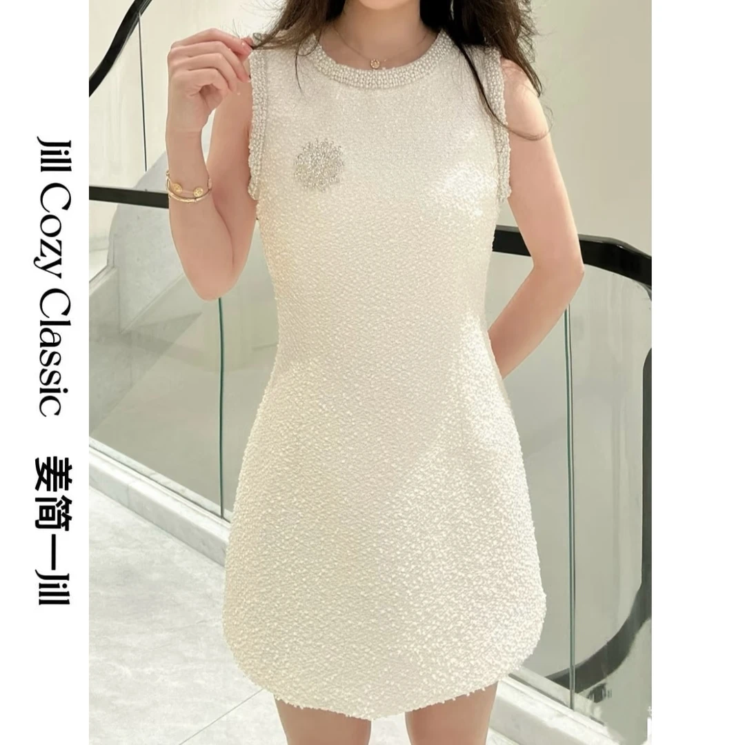 【姜简一JILL】买手店2025春夏小香风高定名媛气质珍珠连衣裙801