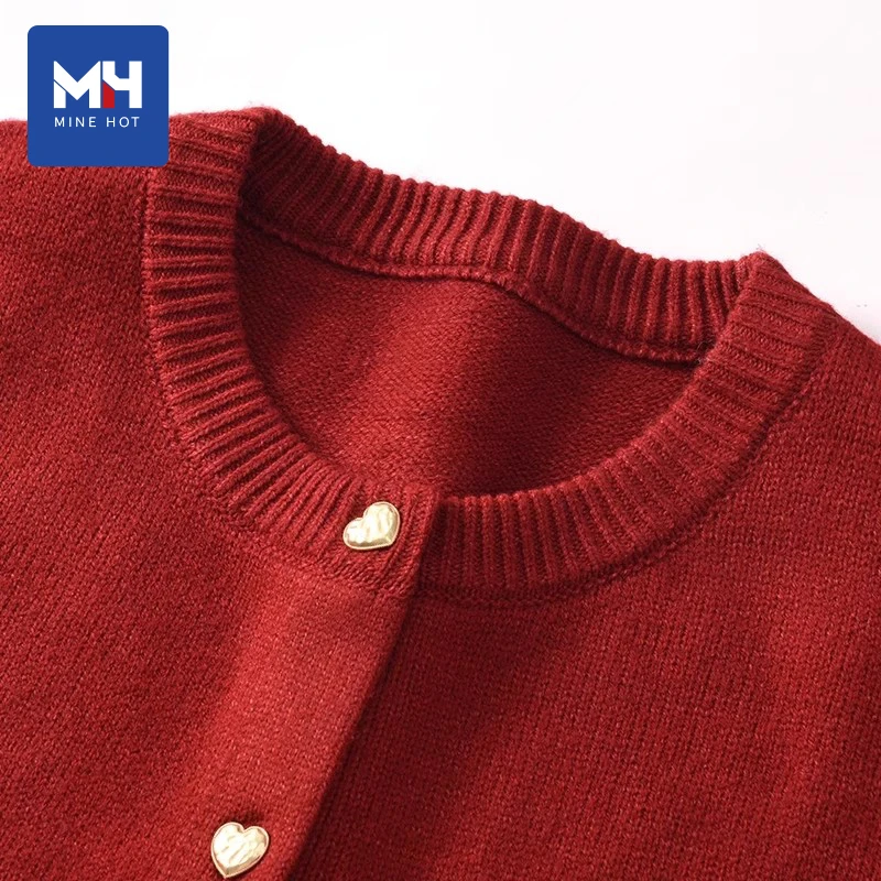 唐狮集团MH酒红色毛衣女春秋2025新款宽松上衣本命年针织开衫H