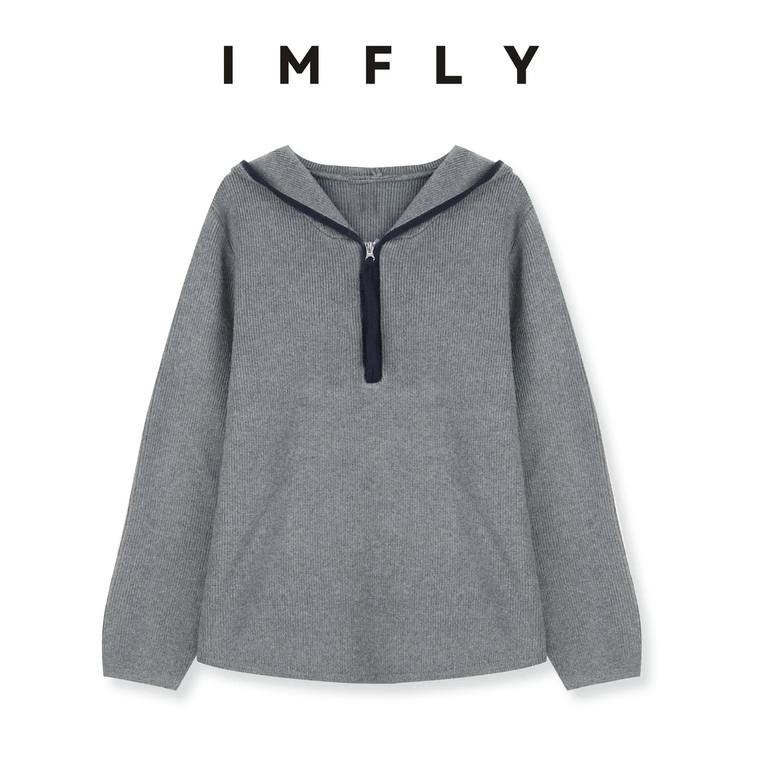 IMFLY金小金自制女装 针织衫DYW10366秋冬半拉链休闲连帽上衣