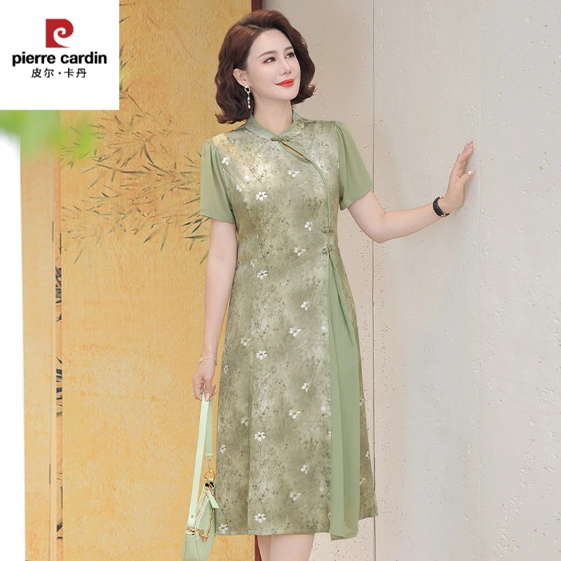 皮尔卡丹妈妈夏装新中式旗袍连衣裙连衣裙2025新款中老年洋气国风