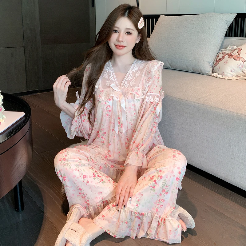 夏季睡衣女2025新款带胸垫网纱蕾丝纯欲轻奢秋冬季高级爆款家居服