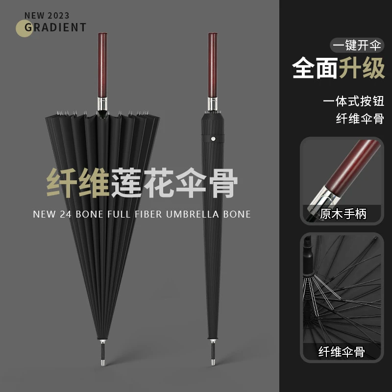 雨伞24骨自动长柄大号抗风加大固厚暴雨男士成人纤维商务直杆伞