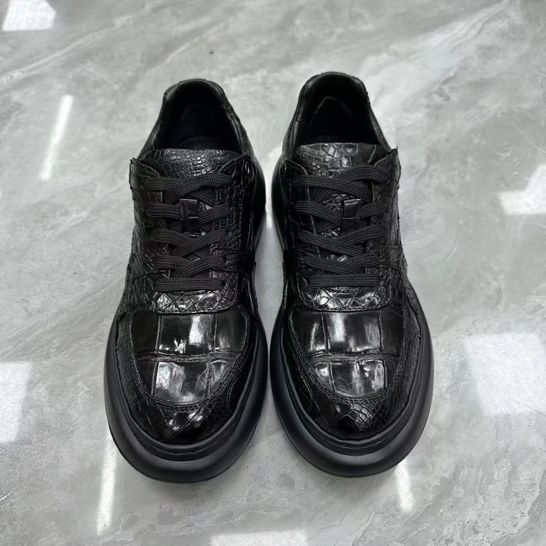 1880-7男士稀有皮黑武士鳄鱼皮肚皮颗粒底时尚百搭厚底款