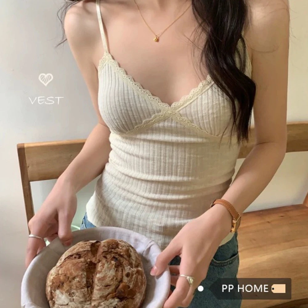 【露思同款】四季款自带胸垫纯欲蕾丝吊带背心百搭内搭辣妹美背打底