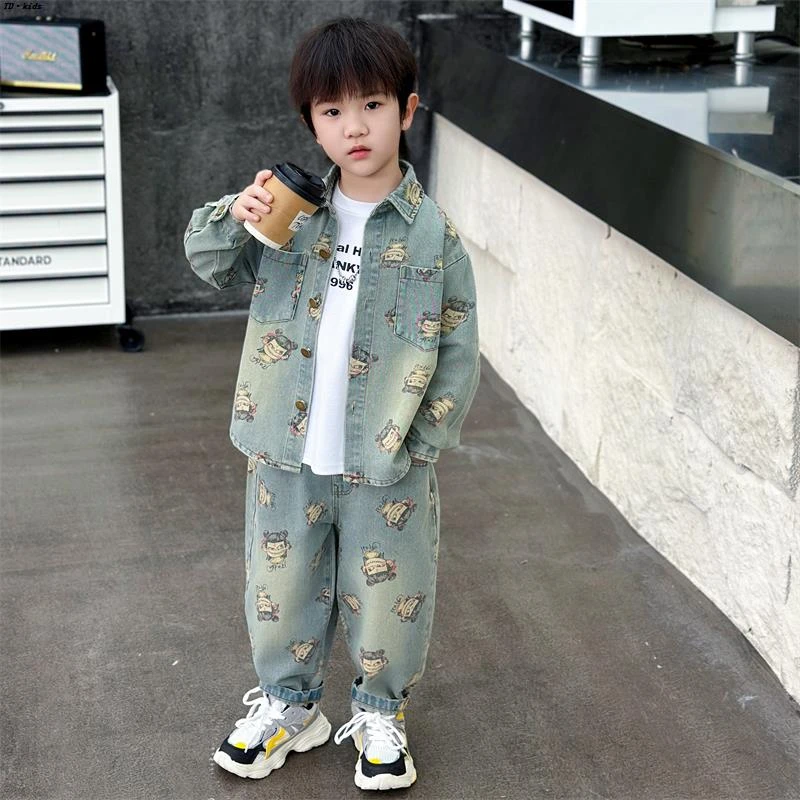 哪吒衣服男童春秋款外套开衫上衣洋气小男孩春装儿童秋季牛仔套装