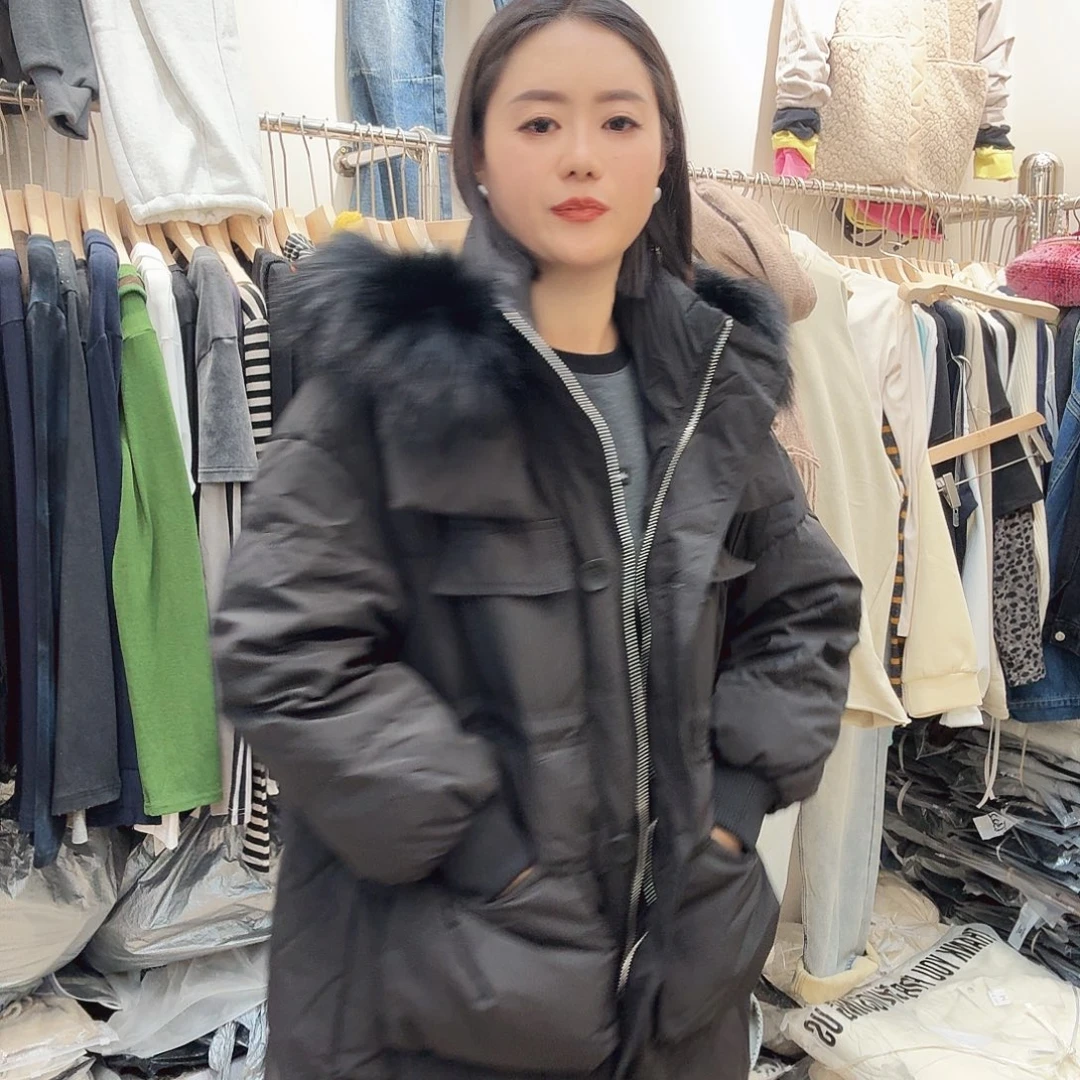 毛毛外套黑长款9087