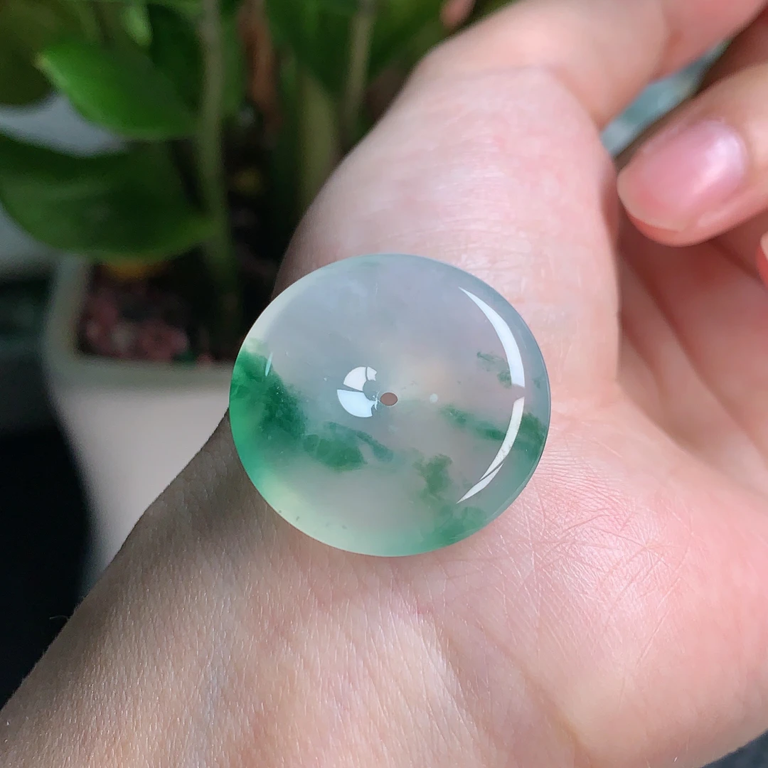 年底清仓缅甸天然A翡翠，冰种飘花平安扣挂件27*6mm1231