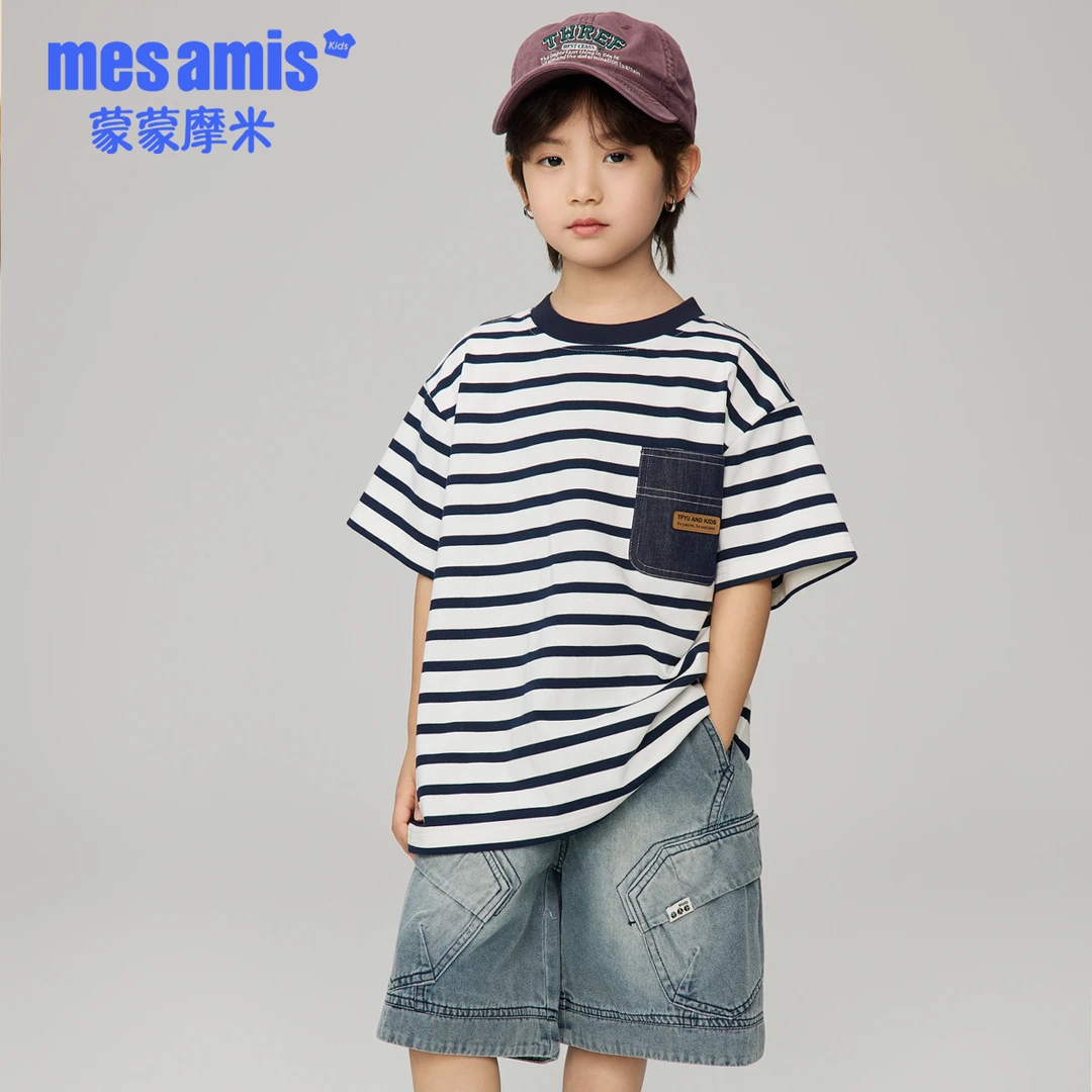 男童宽松短袖t恤夏季新款条纹T恤夏季新款半袖夏装儿童上衣童装