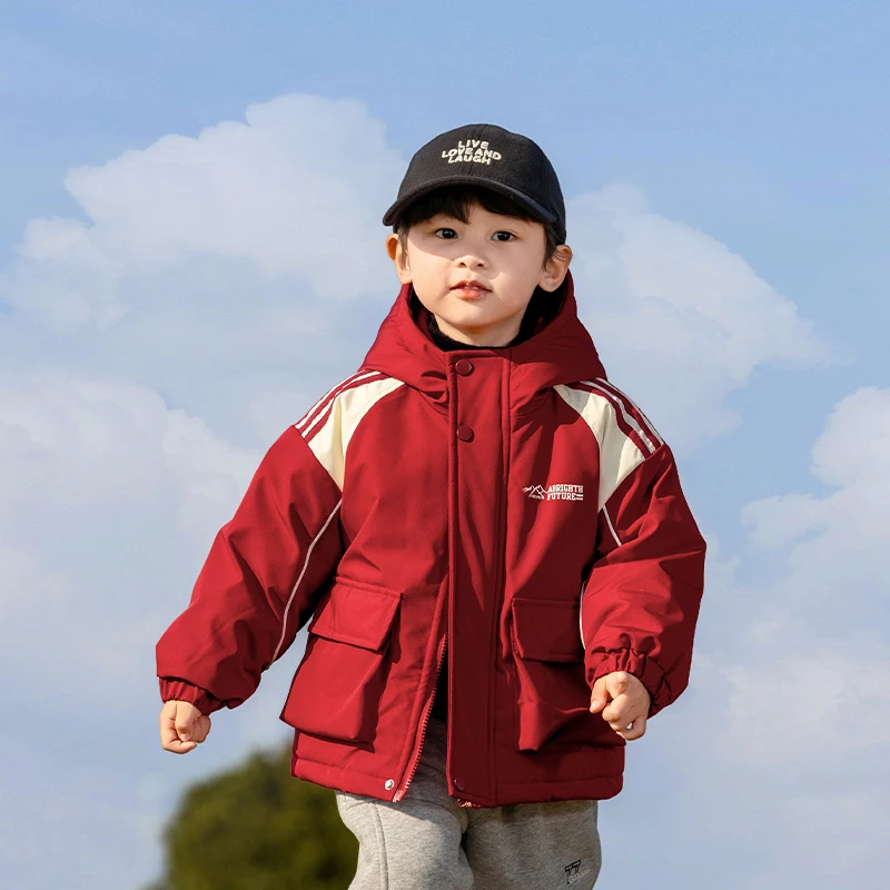 儿童棉服2024新款男童洋气棉衣外套宝宝加绒加厚冬季男孩冬装红色