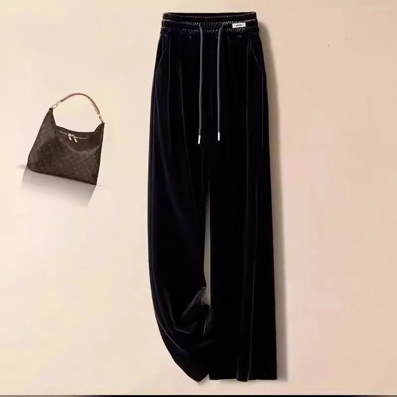 【专柜品质】2025新款洋气百搭高腰显瘦高端丝绒休闲阔腿裤 W888